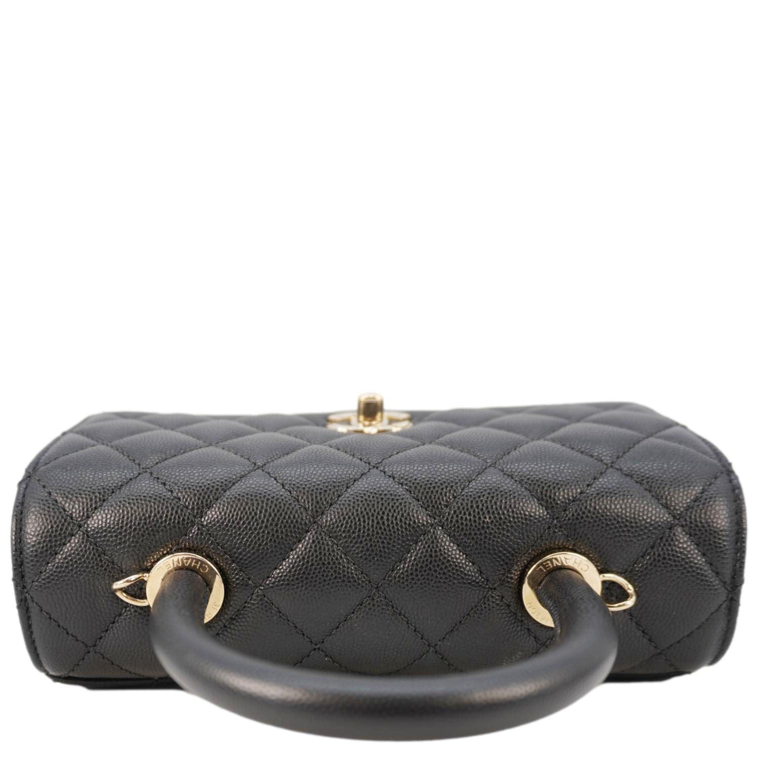 Chanel Coco Flap Small Quilted Caviar Leather Handle Shoulder Bag Black
