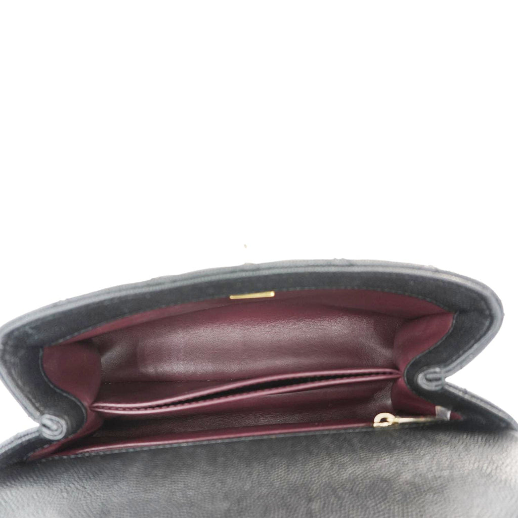 Chanel Coco Flap Small Quilted Caviar Leather Handle Shoulder Bag Black