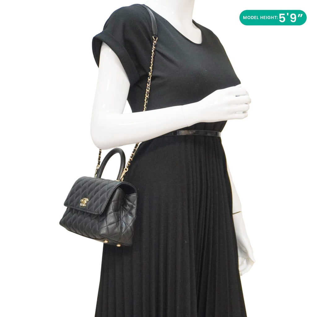 Chanel Coco Flap Small Quilted Caviar Leather Handle Shoulder Bag Black