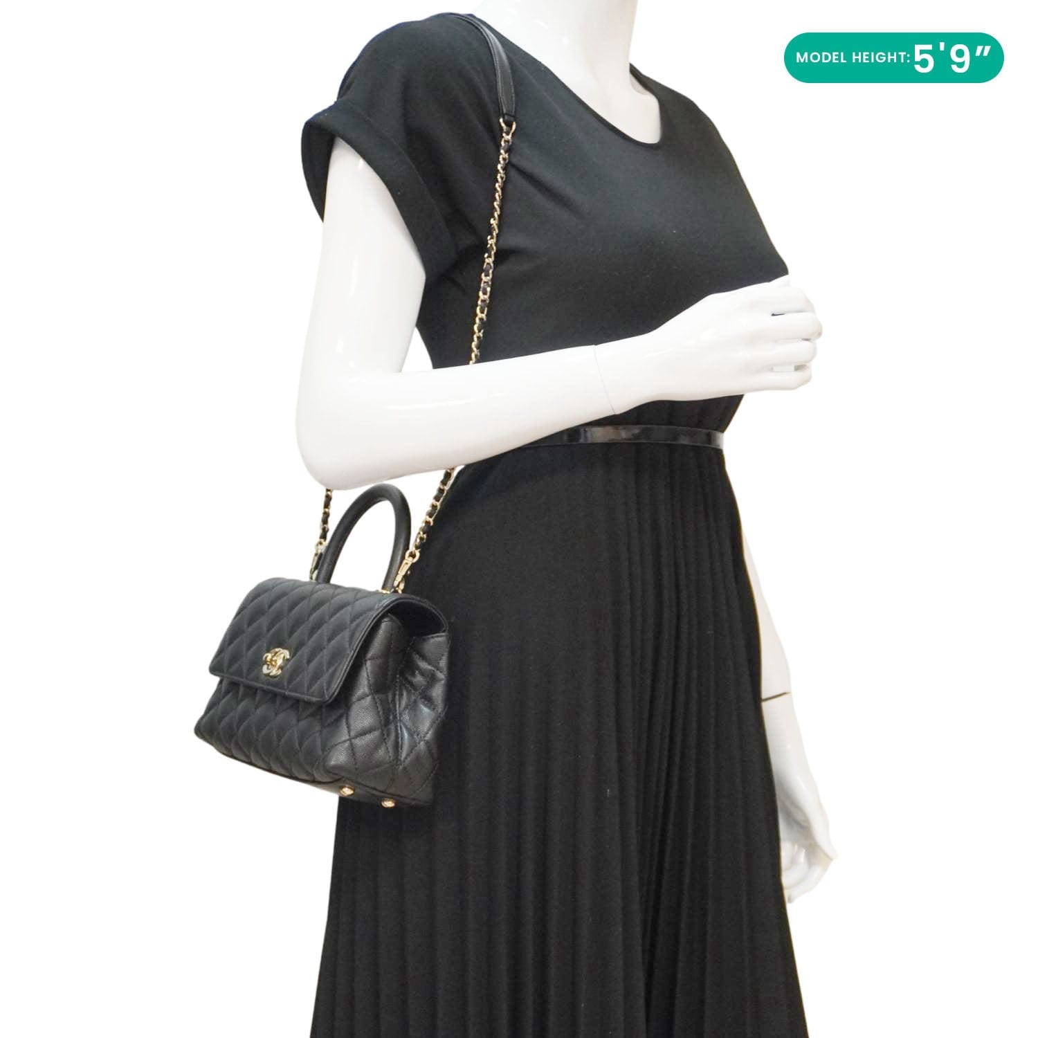 Chanel Coco Flap Small Quilted Caviar Leather Handle Shoulder Bag Black