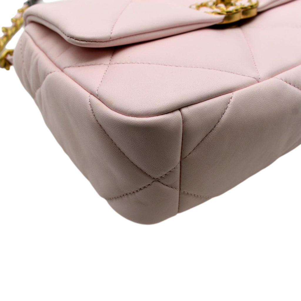 Chanel 19 Medium Flap Quilted Lambskin Leather Shoulder Bag Light Pink