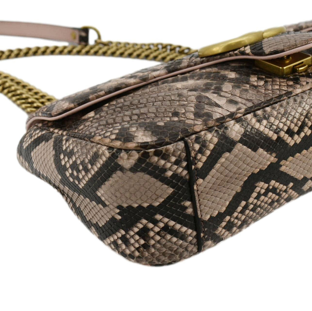 GUCCI Gucci Marmont Snake Print Leather Crossbody Bag Brown 443497