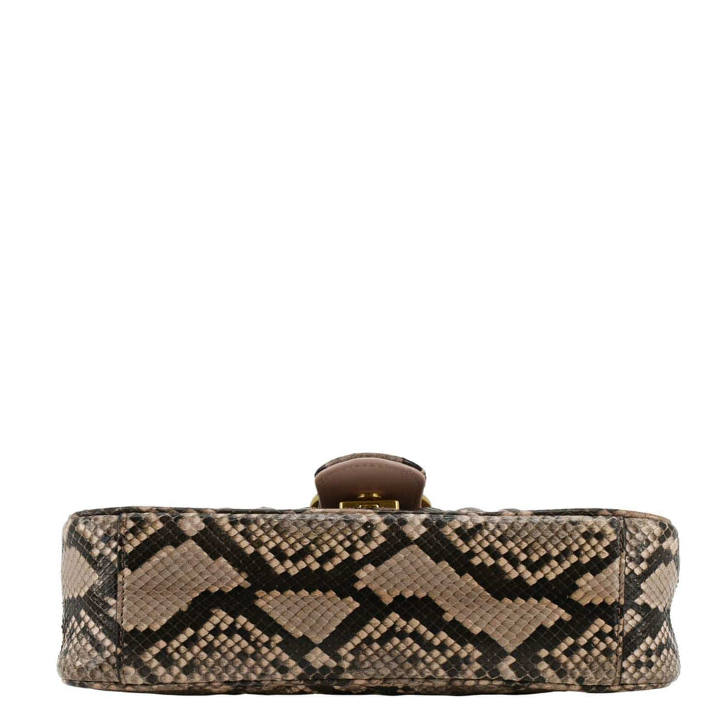 GUCCI Gucci Marmont Snake Print Leather Crossbody Bag Brown 443497