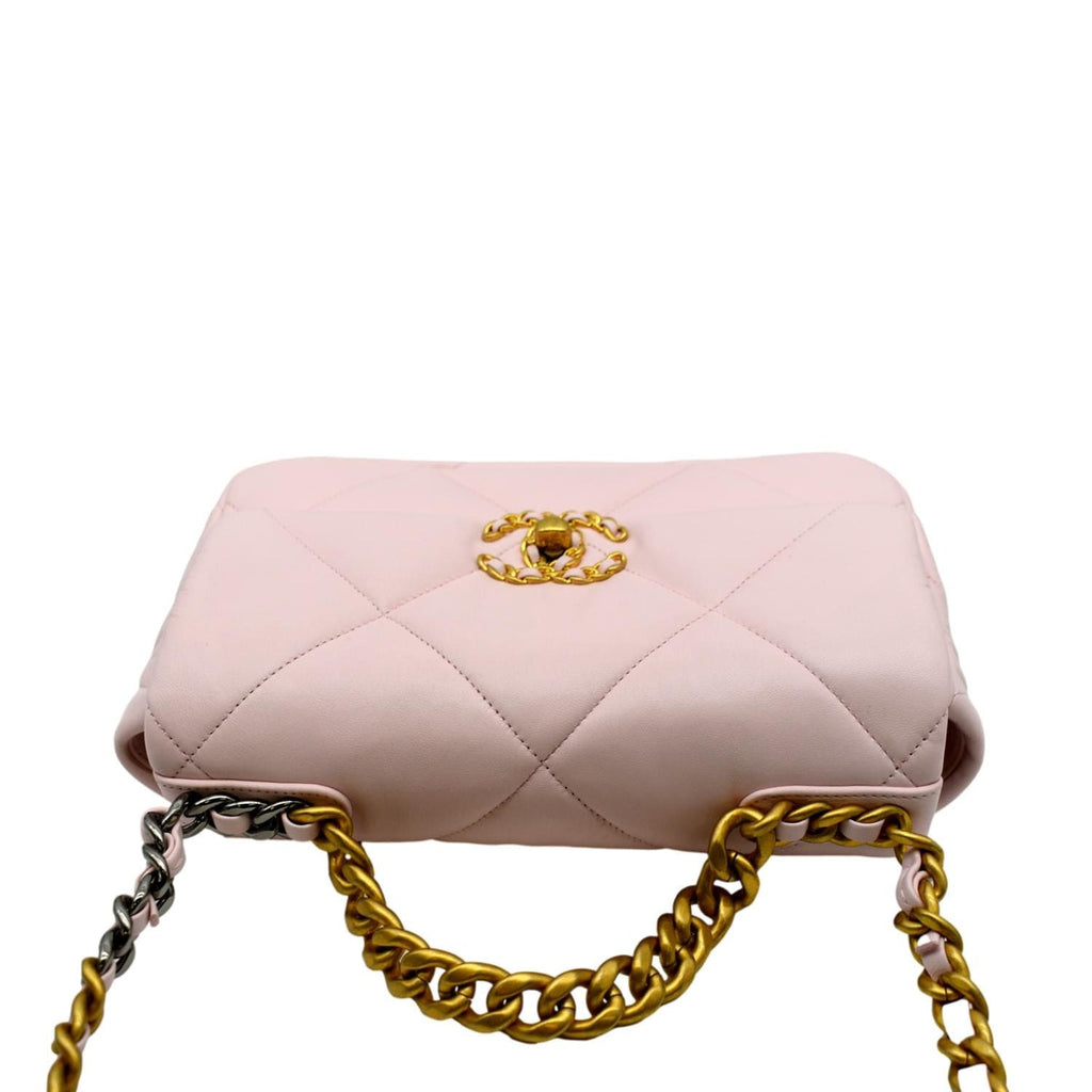 Chanel 19 Medium Flap Quilted Lambskin Leather Shoulder Bag Light Pink