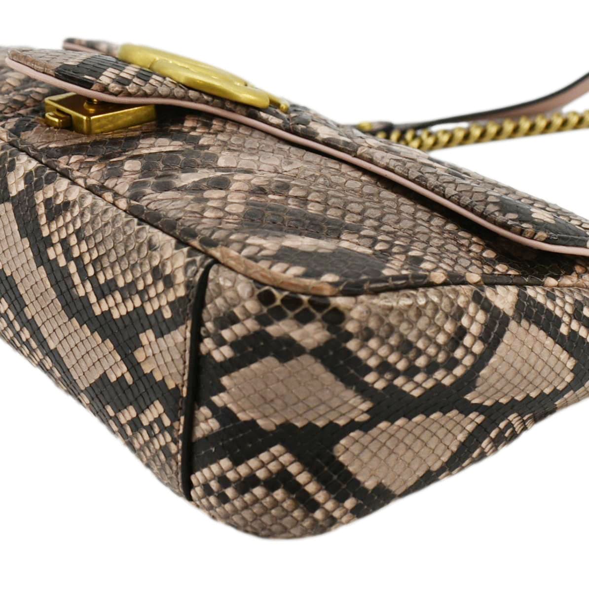 GUCCI Gucci Marmont Snake Print Leather Crossbody Bag Brown 443497