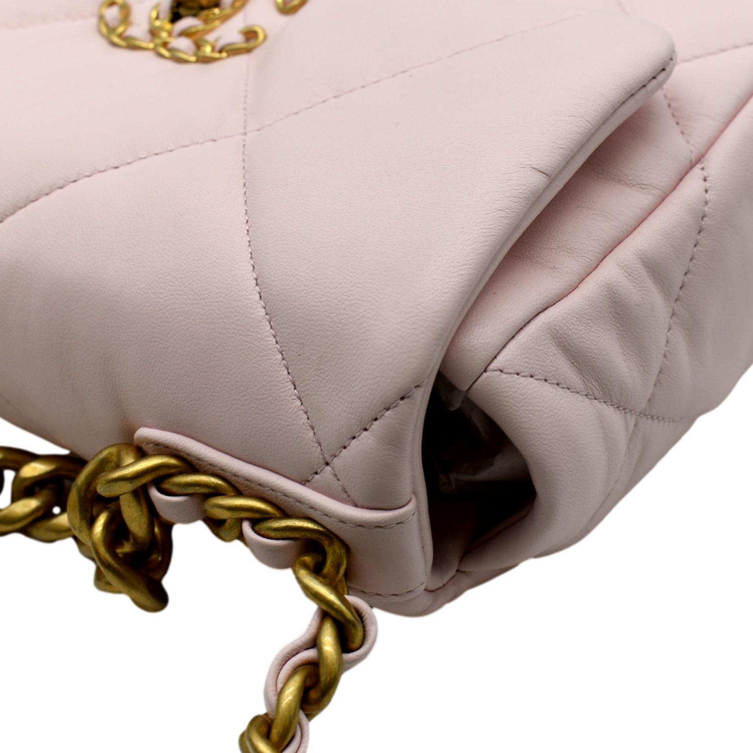 Chanel 19 Medium Flap Quilted Lambskin Leather Shoulder Bag Light Pink