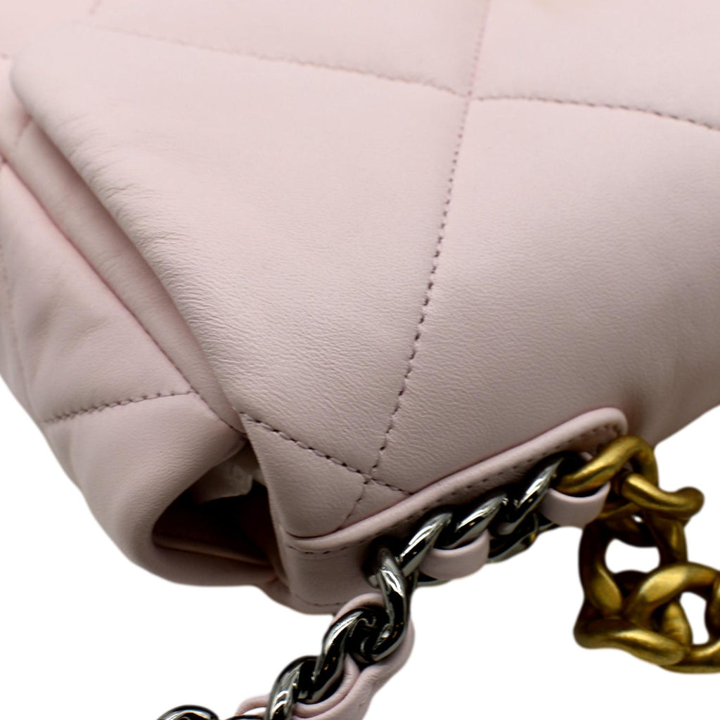 Chanel 19 Medium Flap Quilted Lambskin Leather Shoulder Bag Light Pink
