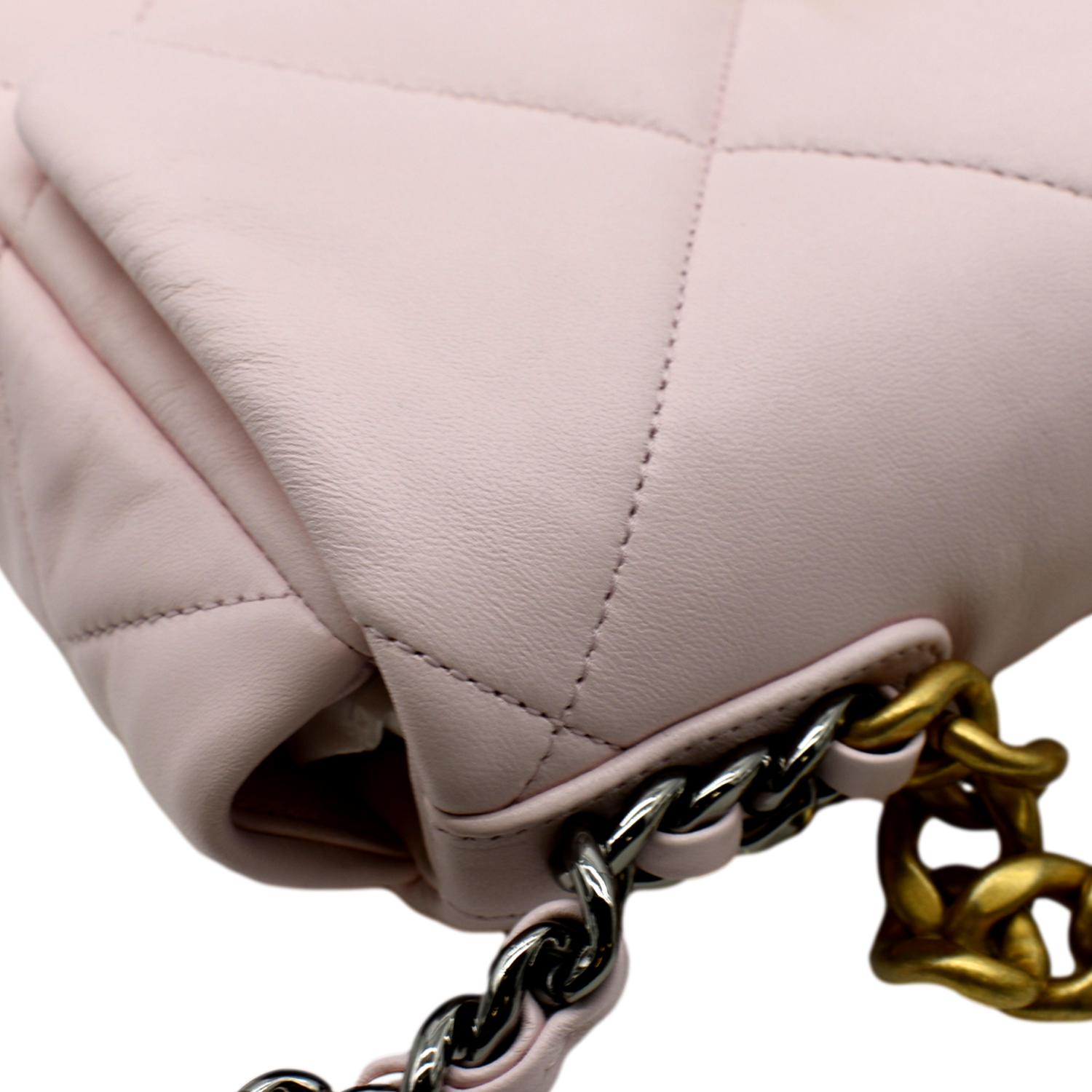 Chanel 19 Medium Flap Quilted Lambskin Leather Shoulder Bag Light Pink