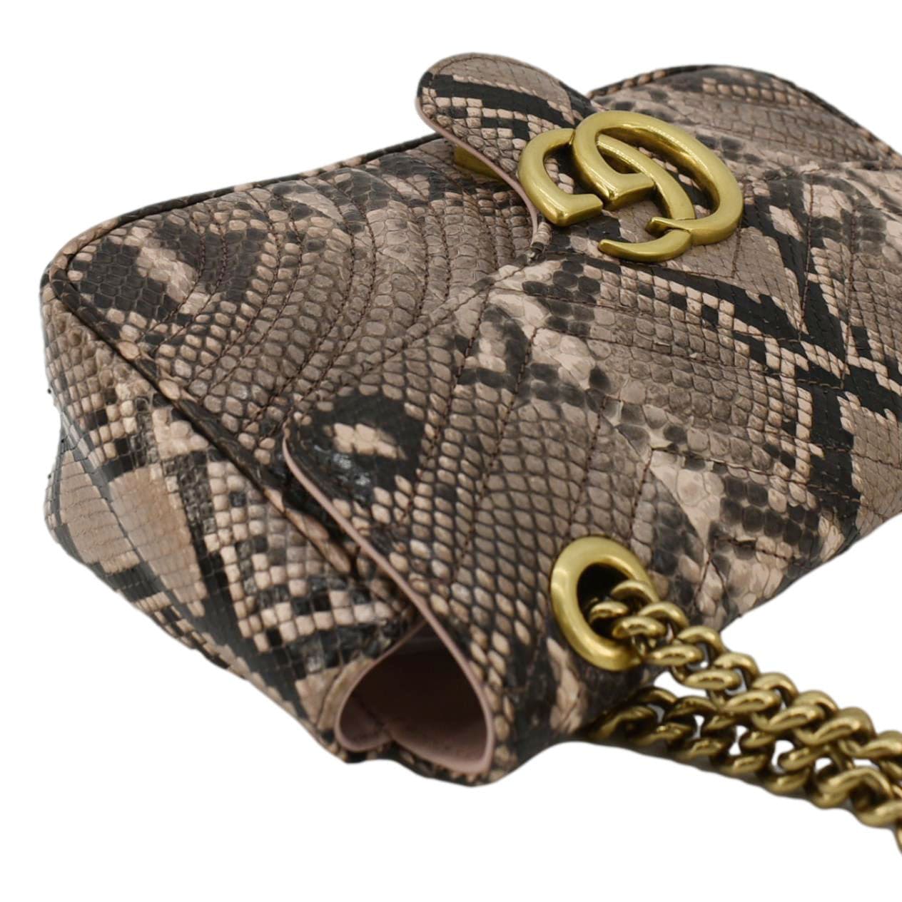 GUCCI Gucci Marmont Snake Print Leather Crossbody Bag Brown 443497