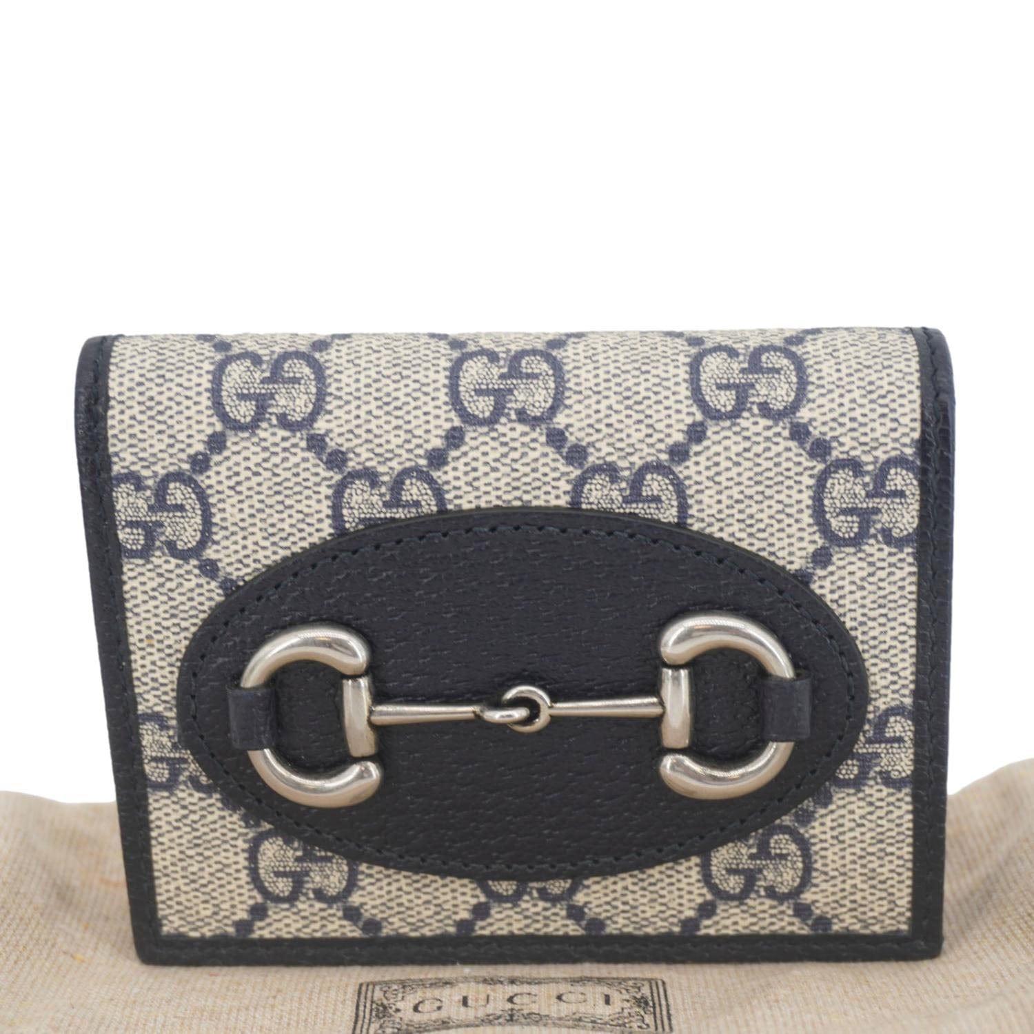 GUCCI Horsebit 1955 Gucci Supreme Canvas Card Case Wallet Beige 621887