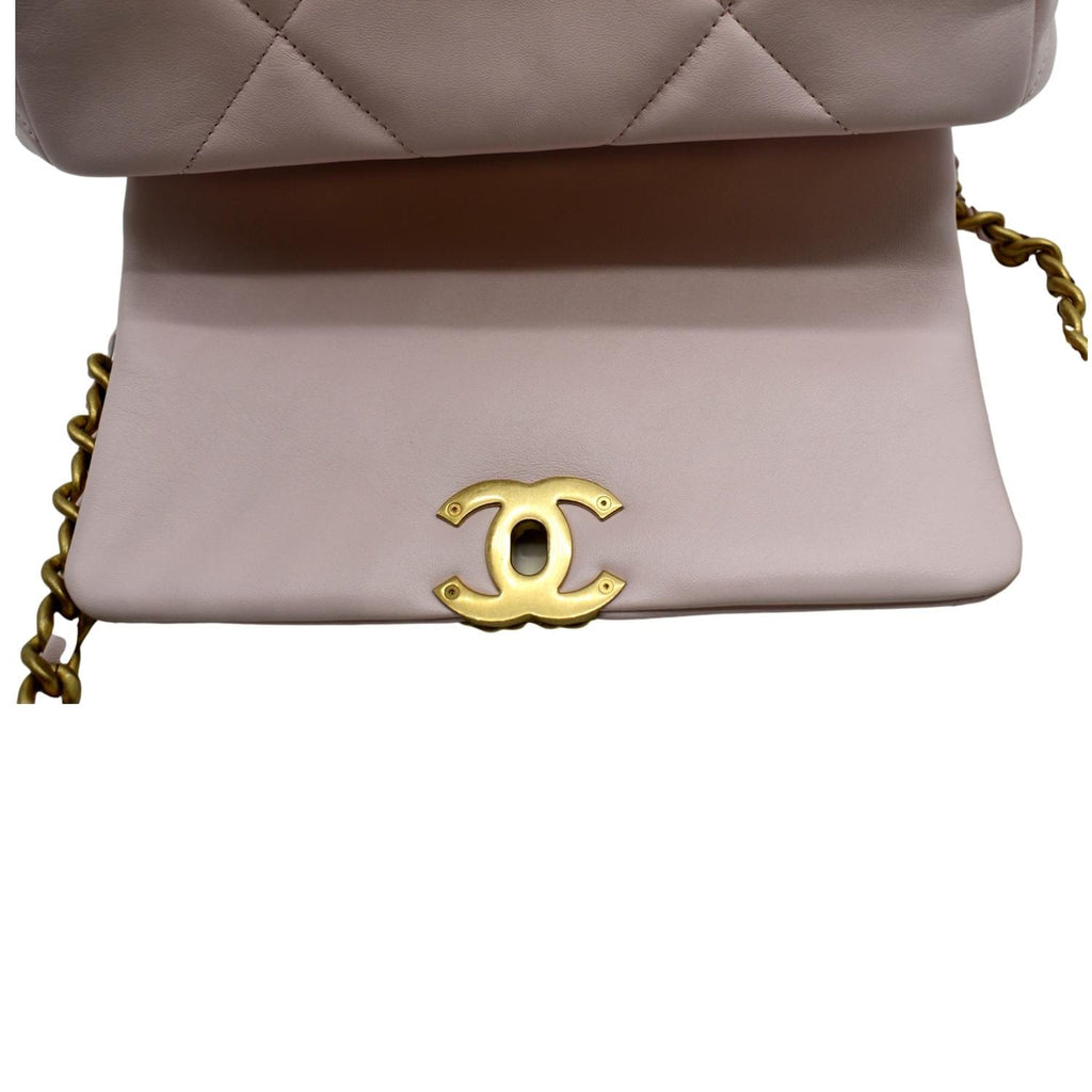 Chanel 19 Medium Flap Quilted Lambskin Leather Shoulder Bag Light Pink