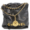 Chanel Pearl 22 Shiny Crumpled Leather Crossbody Bag Black