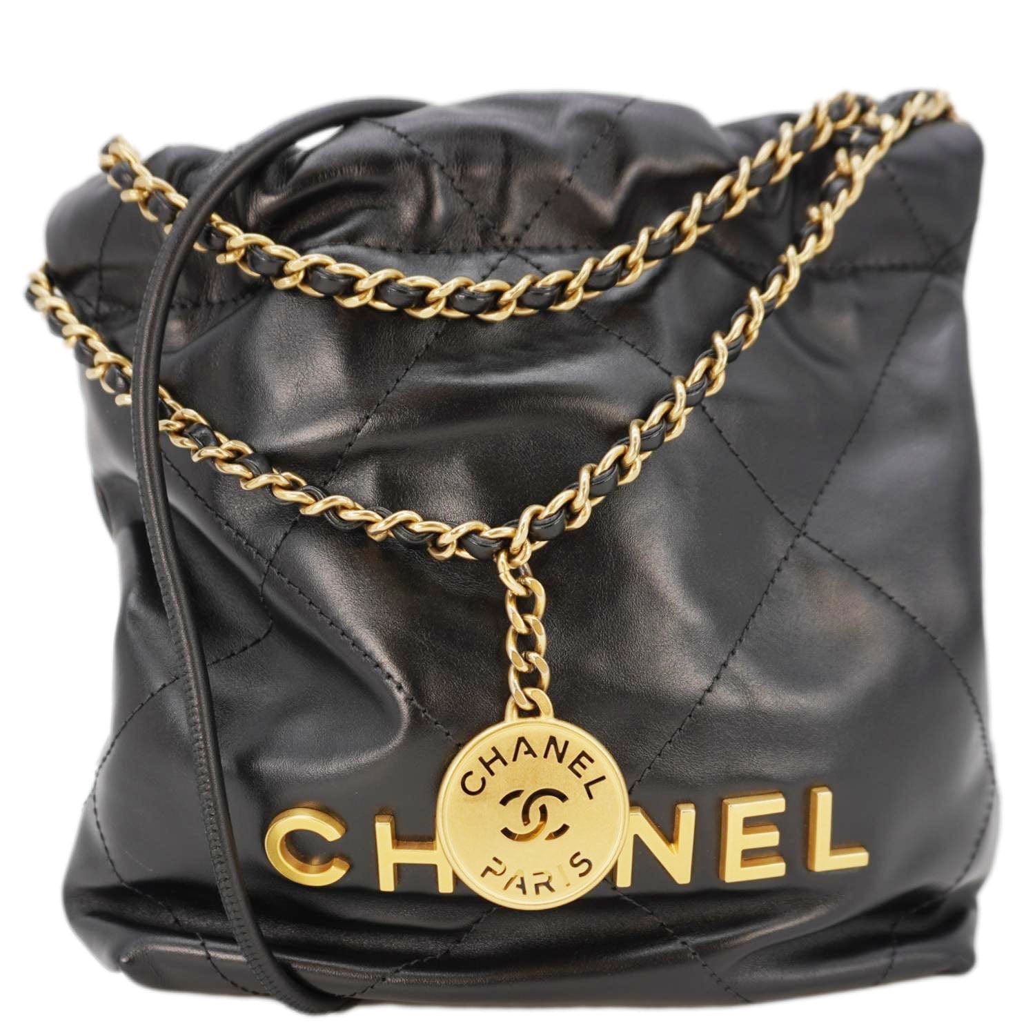 Chanel Pearl 22 Shiny Crumpled Leather Crossbody Bag Black