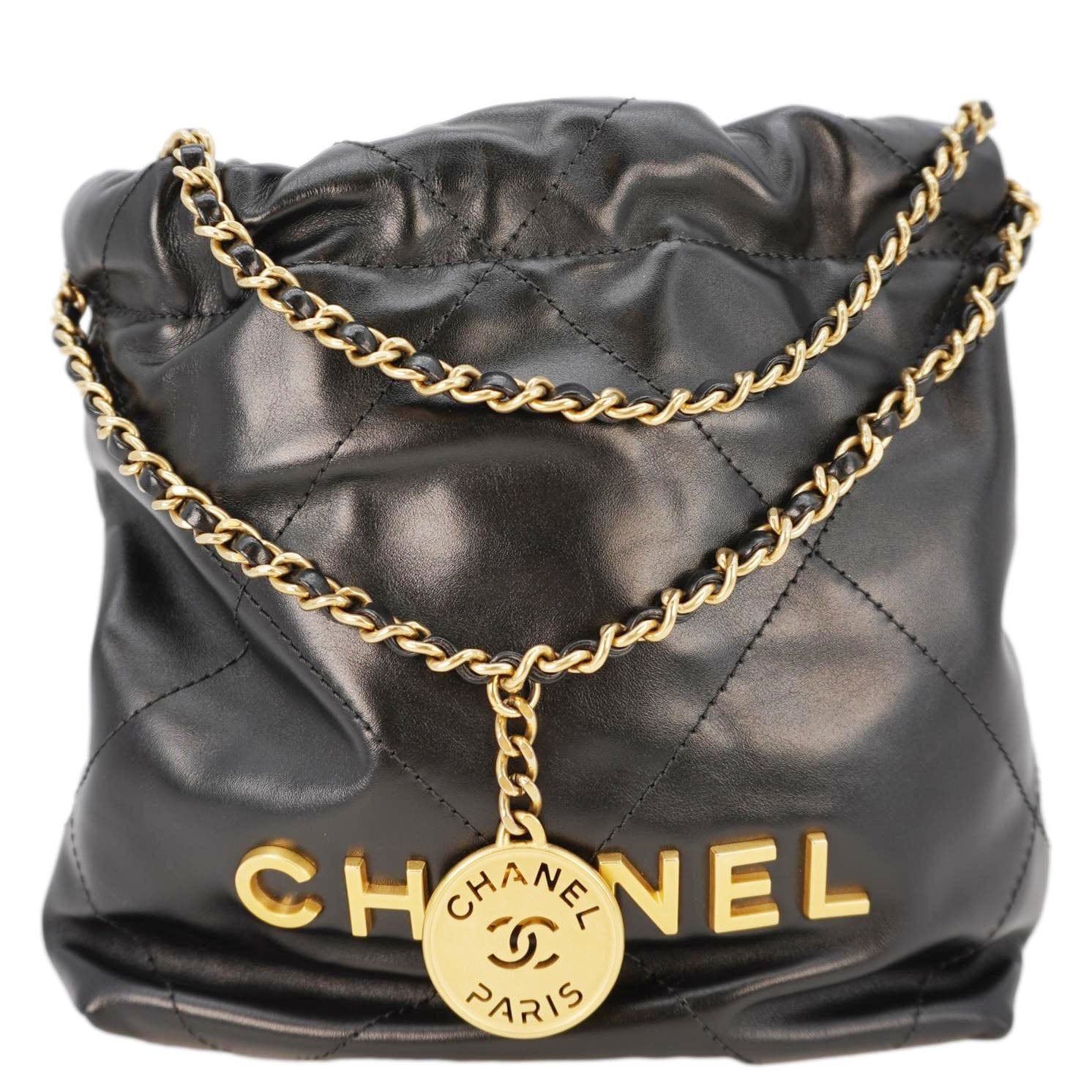 Chanel Pearl 22 Shiny Crumpled Leather Crossbody Bag Black