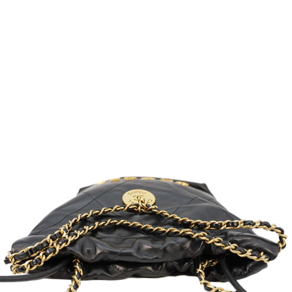 Chanel Pearl 22 Shiny Crumpled Leather Crossbody Bag Black