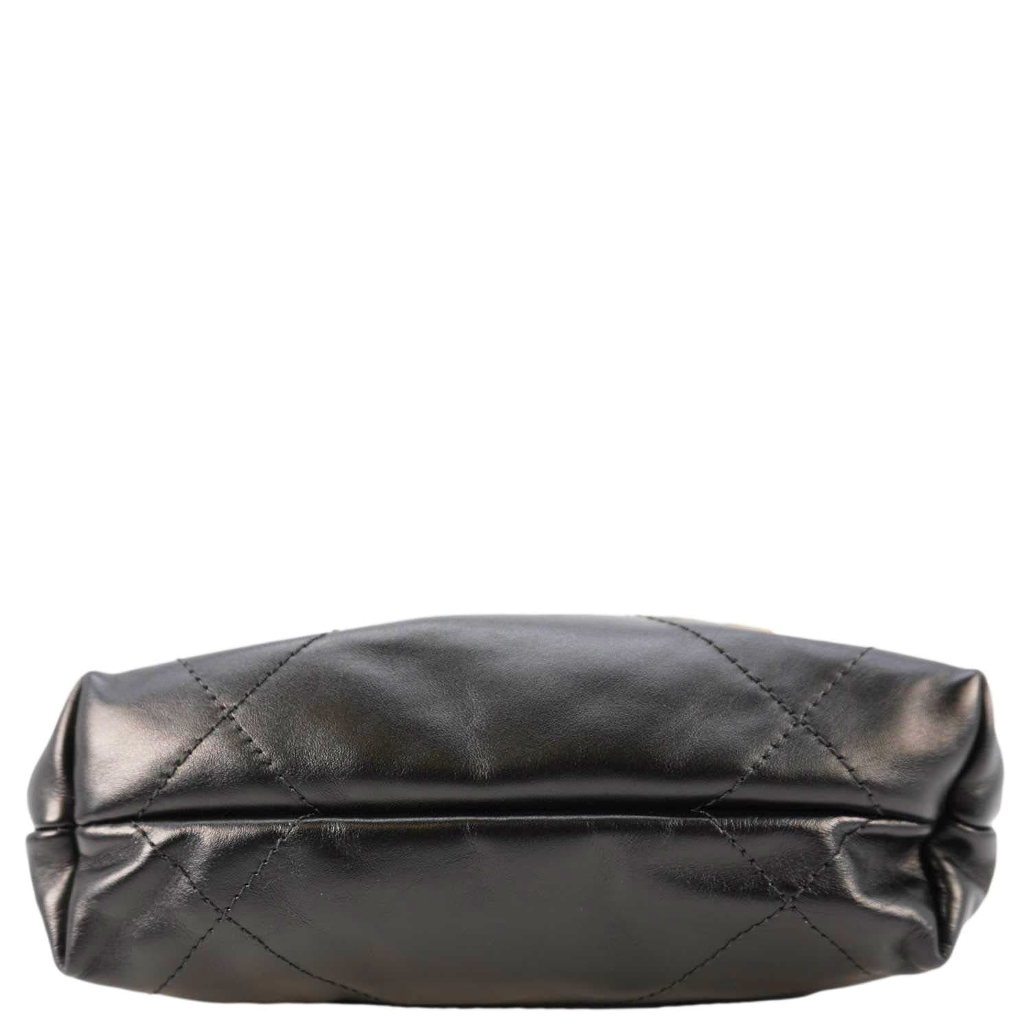 Chanel Pearl 22 Shiny Crumpled Leather Crossbody Bag Black
