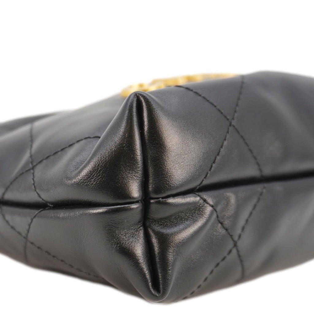 Chanel Pearl 22 Shiny Crumpled Leather Crossbody Bag Black