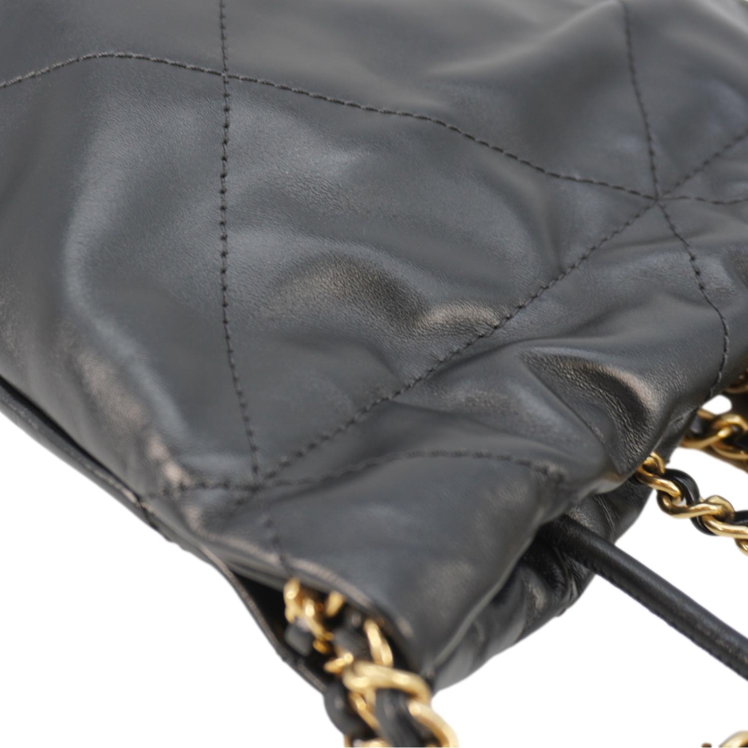 Chanel Pearl 22 Shiny Crumpled Leather Crossbody Bag Black