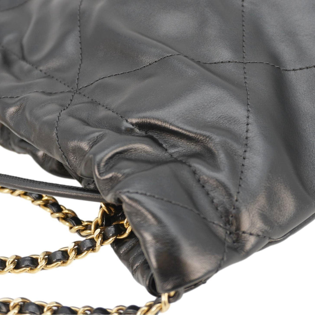 Chanel Pearl 22 Shiny Crumpled Leather Crossbody Bag Black