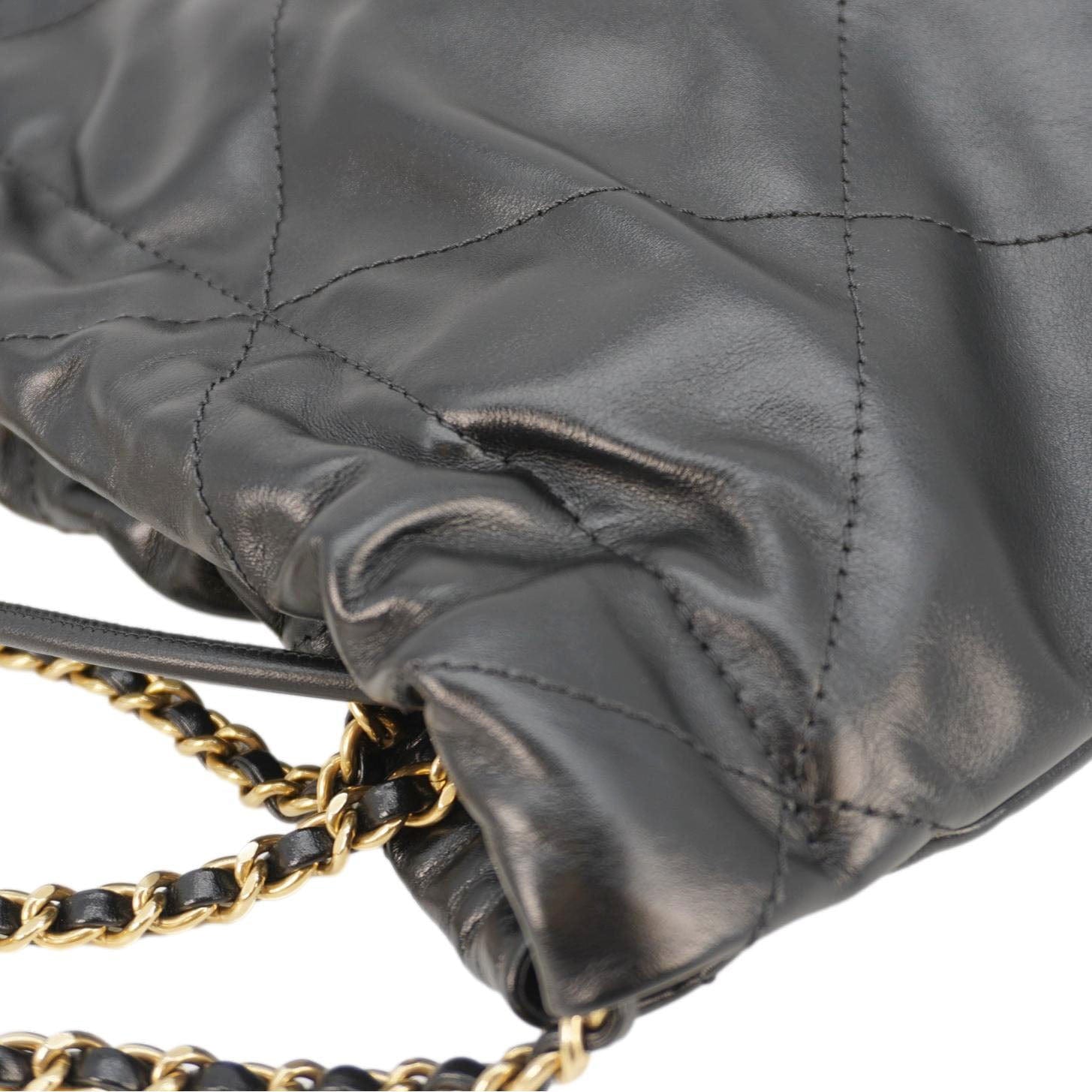 Chanel Pearl 22 Shiny Crumpled Leather Crossbody Bag Black