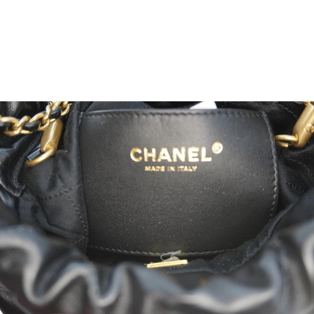 Chanel Pearl 22 Shiny Crumpled Leather Crossbody Bag Black