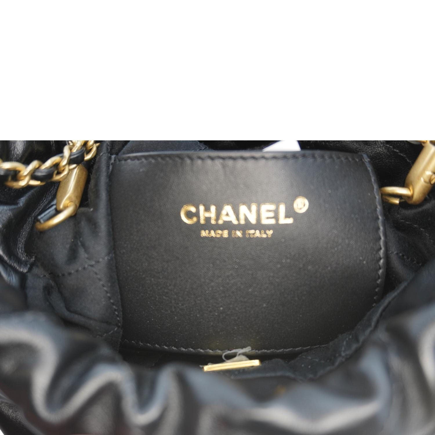 Chanel Pearl 22 Shiny Crumpled Leather Crossbody Bag Black