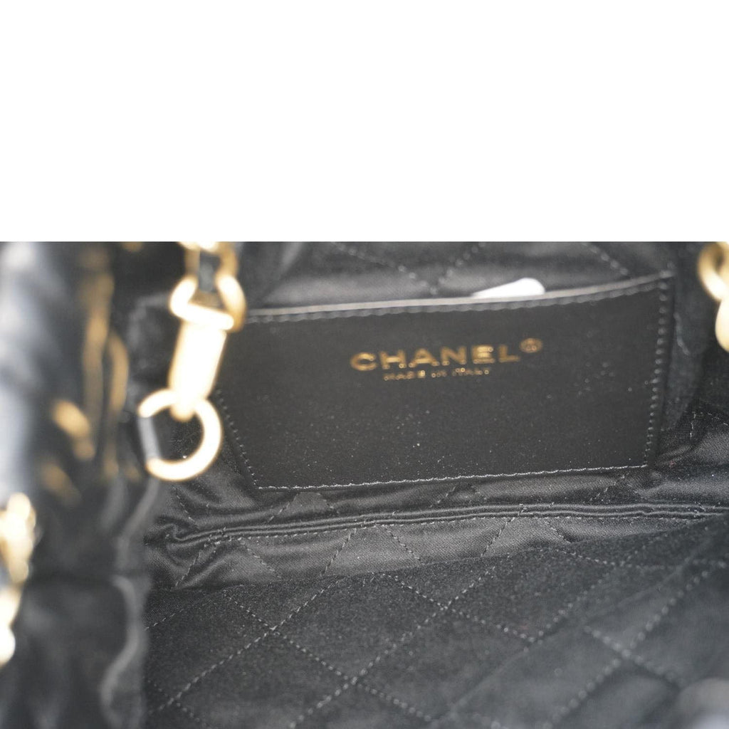 Chanel Pearl 22 Shiny Crumpled Leather Crossbody Bag Black