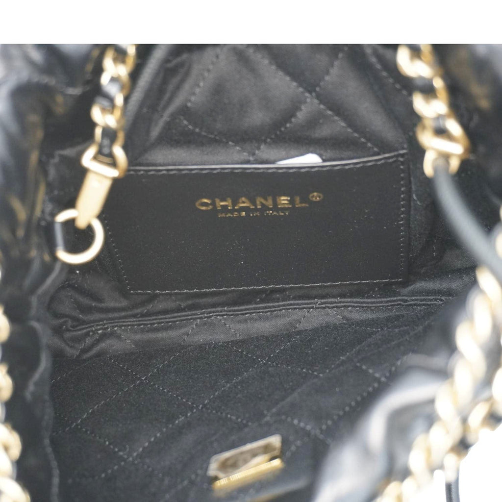 Chanel Pearl 22 Shiny Crumpled Leather Crossbody Bag Black