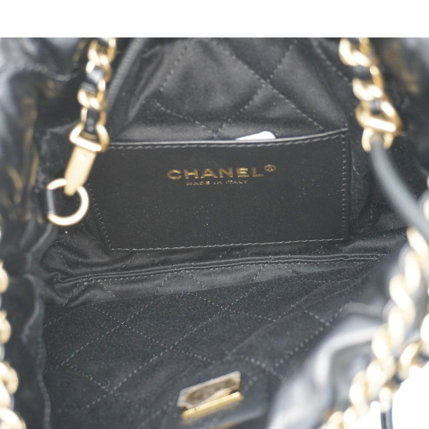 Chanel Pearl 22 Shiny Crumpled Leather Crossbody Bag Black