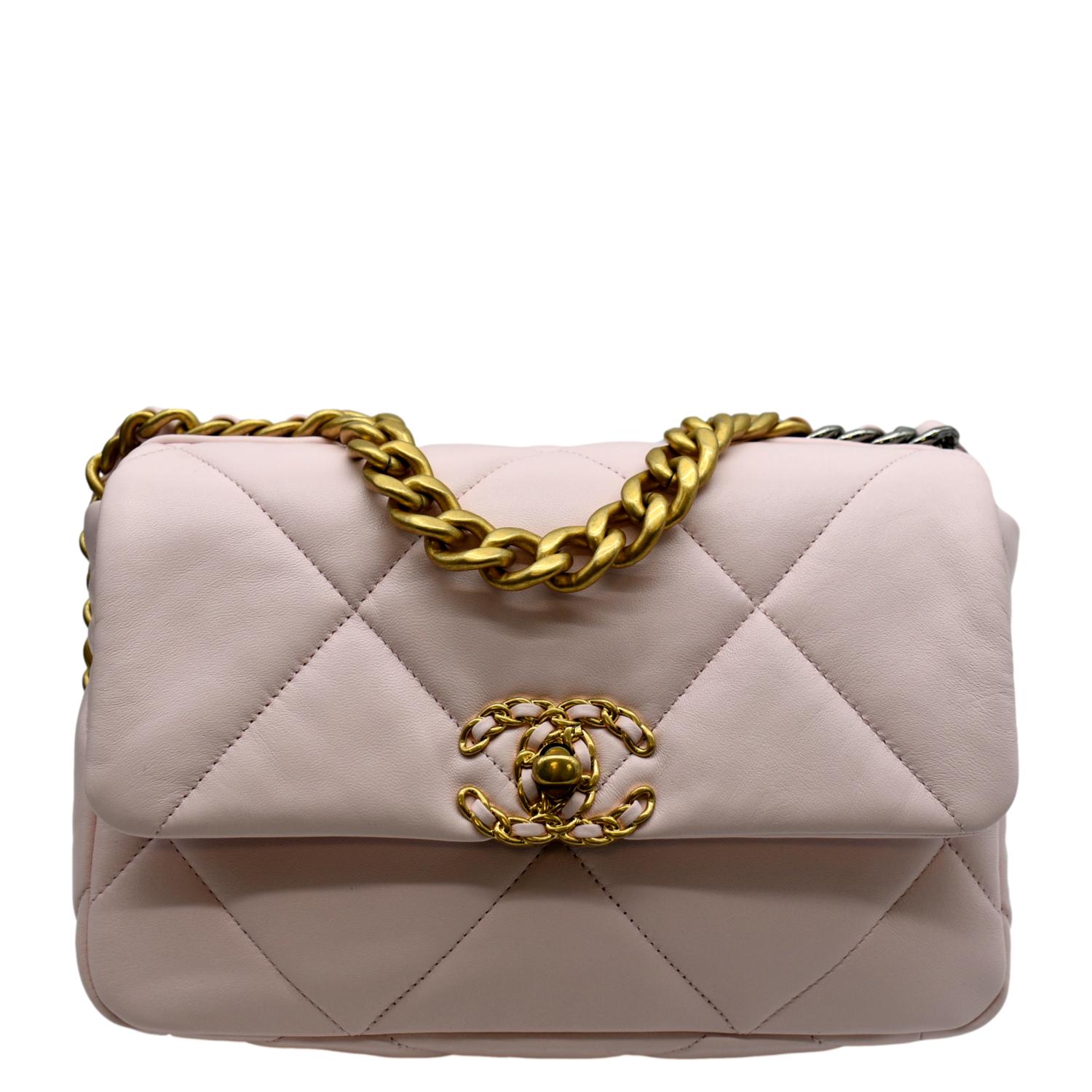 Chanel 19 Medium Flap Quilted Lambskin Leather Shoulder Bag Light Pink