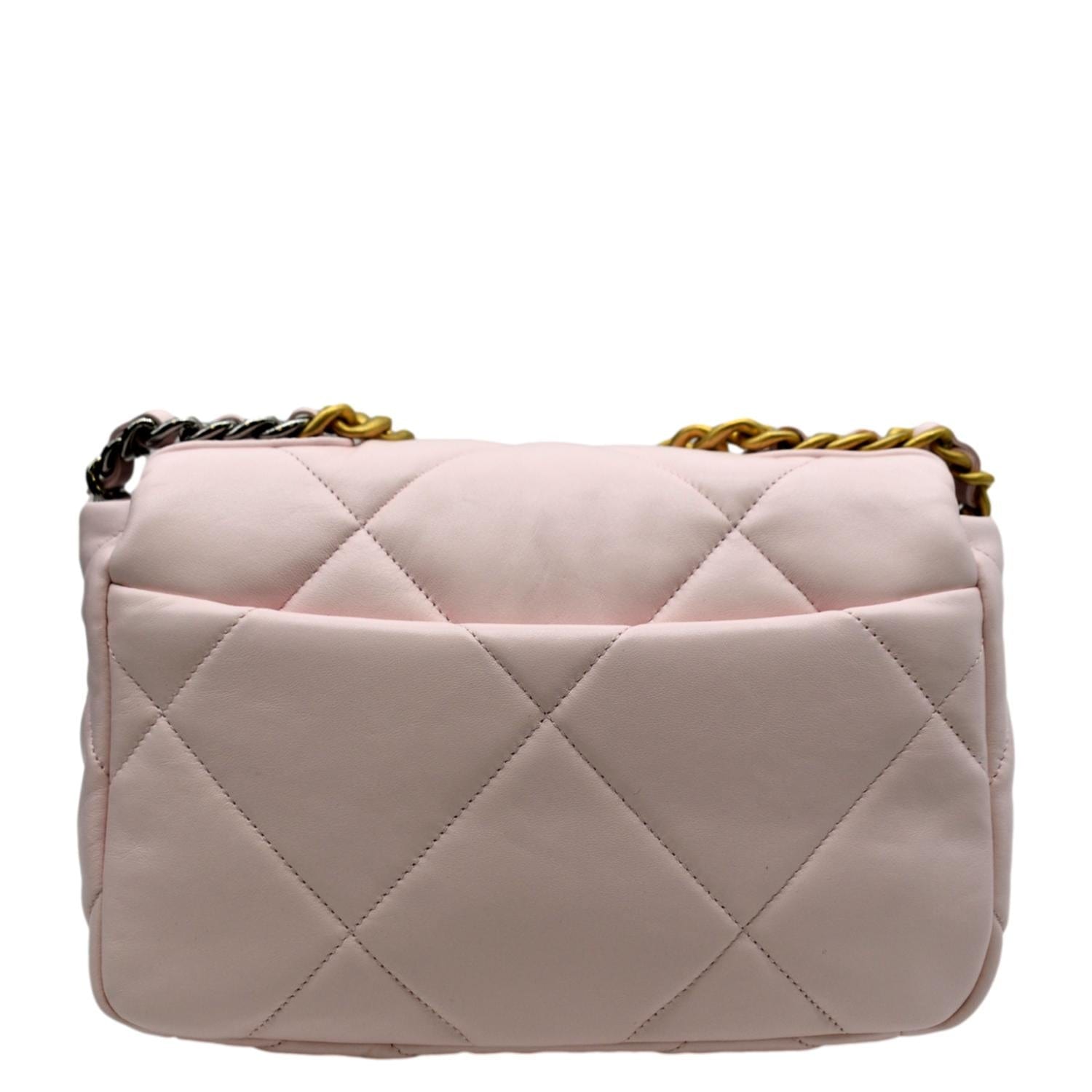 Chanel 19 Medium Flap Quilted Lambskin Leather Shoulder Bag Light Pink