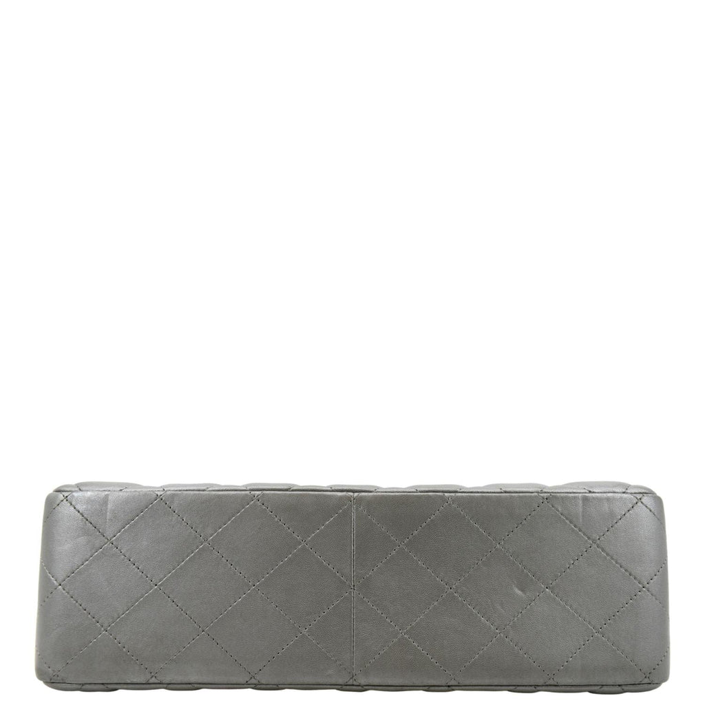 Chanel Jumbo Flap Quilted Leather Shoulder Bag Metallic Silver