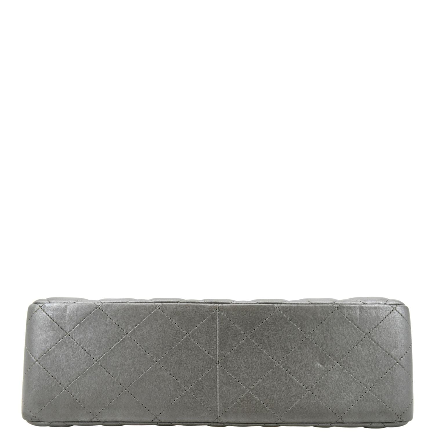 Chanel Jumbo Flap Quilted Leather Shoulder Bag Metallic Silver