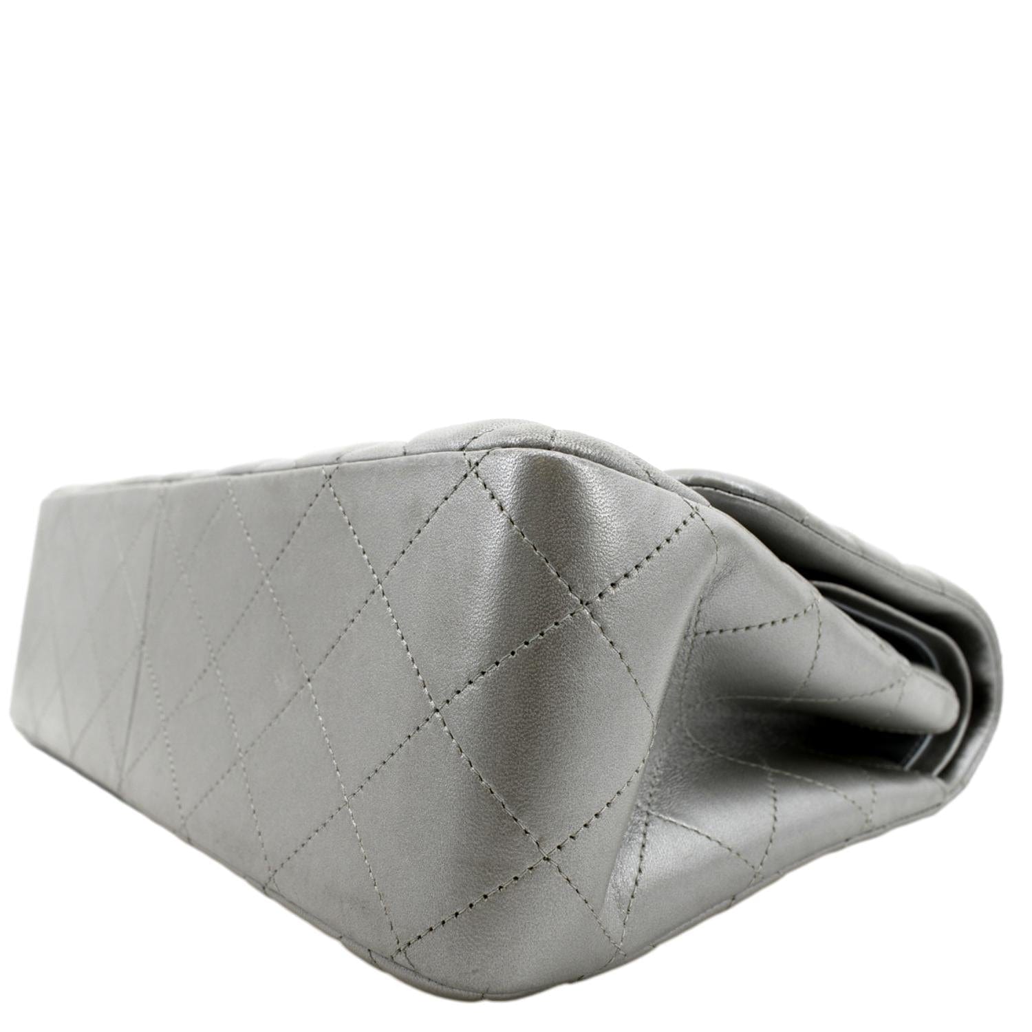 Chanel Jumbo Flap Quilted Leather Shoulder Bag Metallic Silver