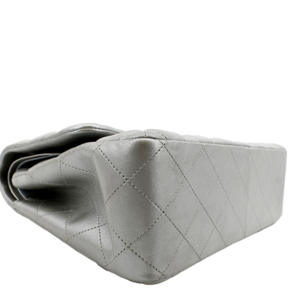 Chanel Jumbo Flap Quilted Leather Shoulder Bag Metallic Silver