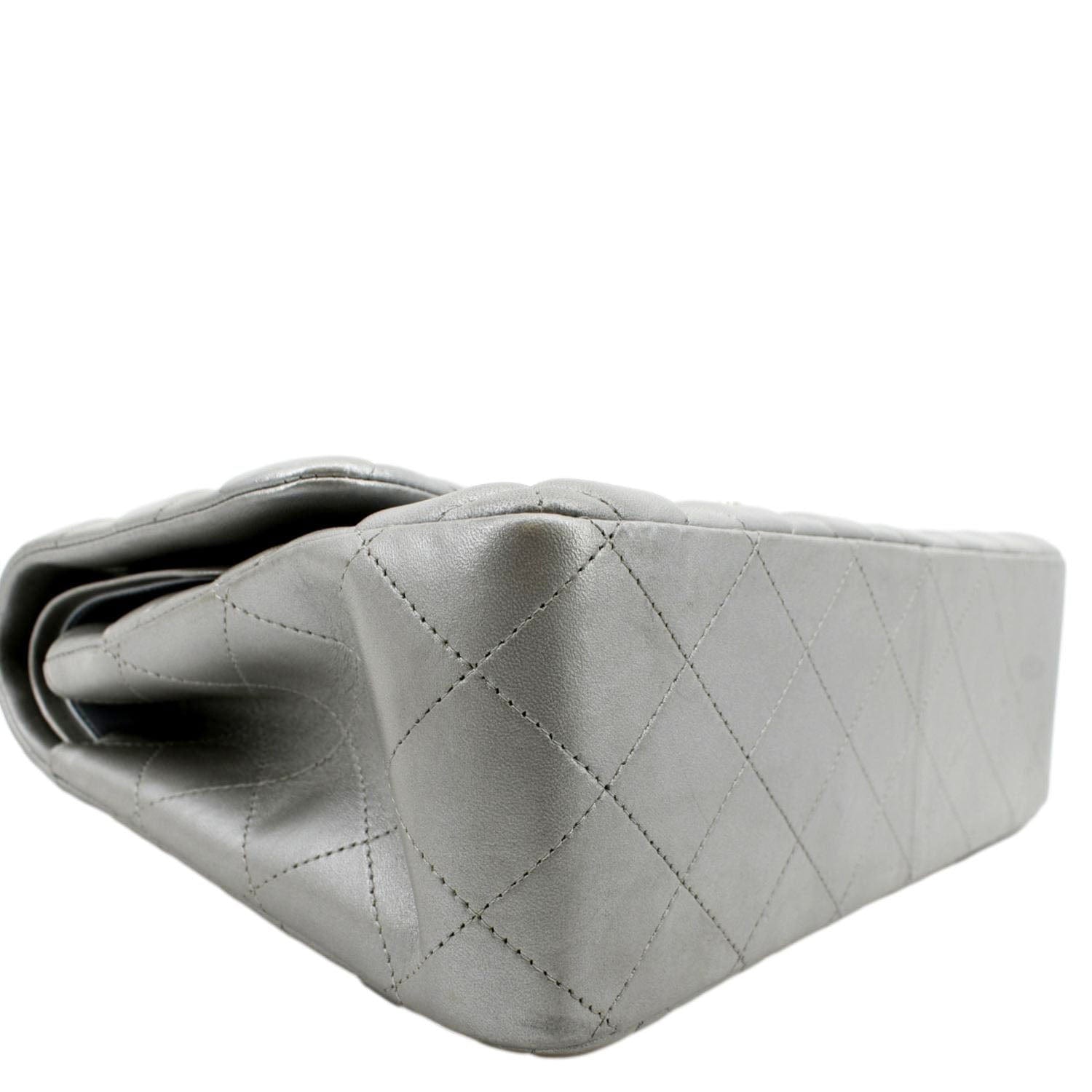 Chanel Jumbo Flap Quilted Leather Shoulder Bag Metallic Silver