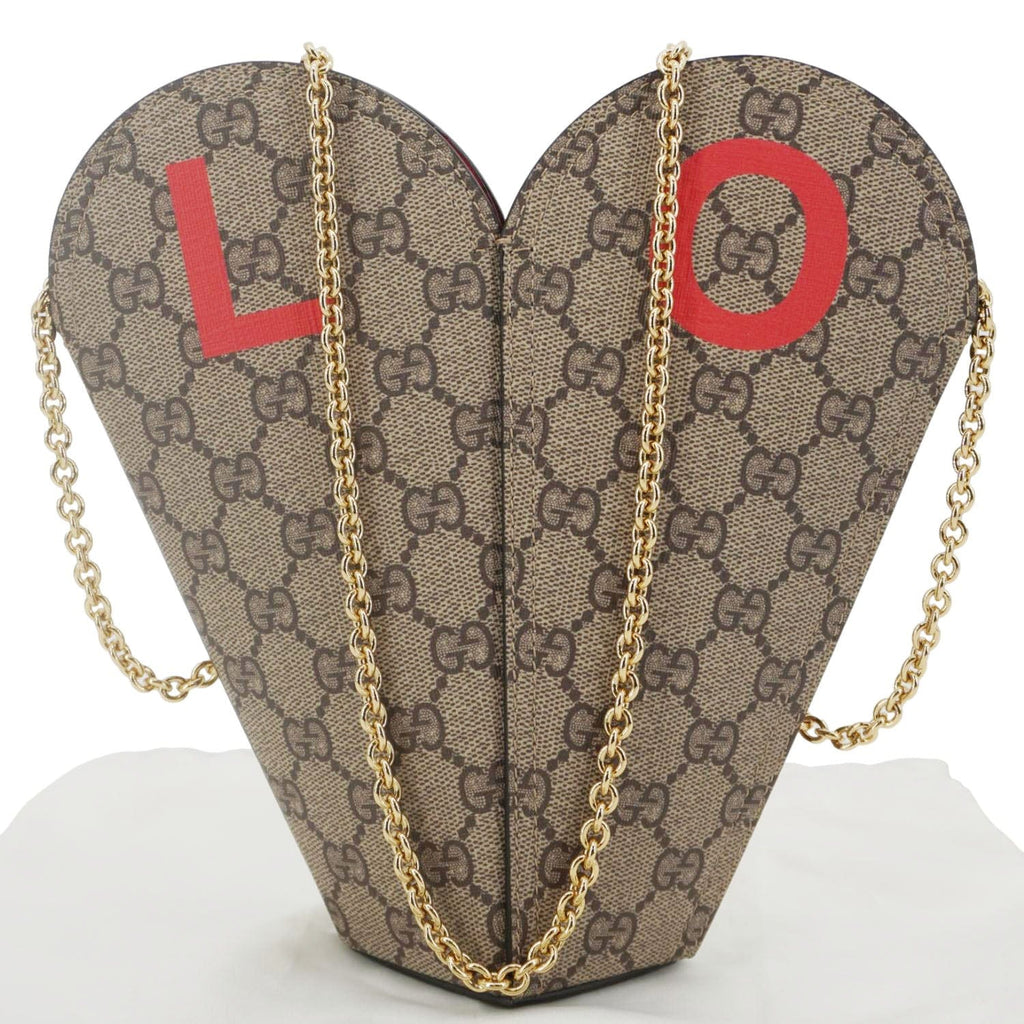 GUCCI Valentines Day Love Heart Small Gucci Supreme Canvas Shoulder Bag Beige 678133