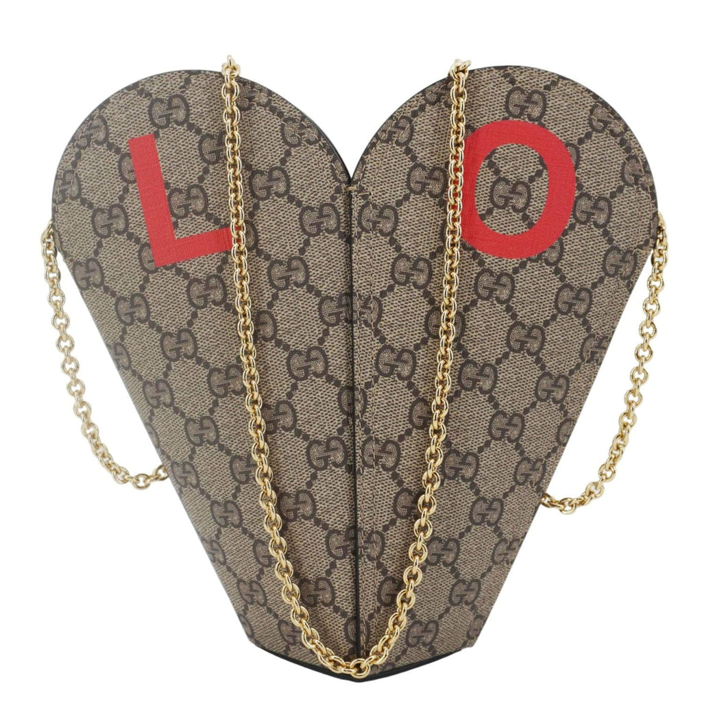 GUCCI Valentines Day Love Heart Small Gucci Supreme Canvas Shoulder Bag Beige 678133