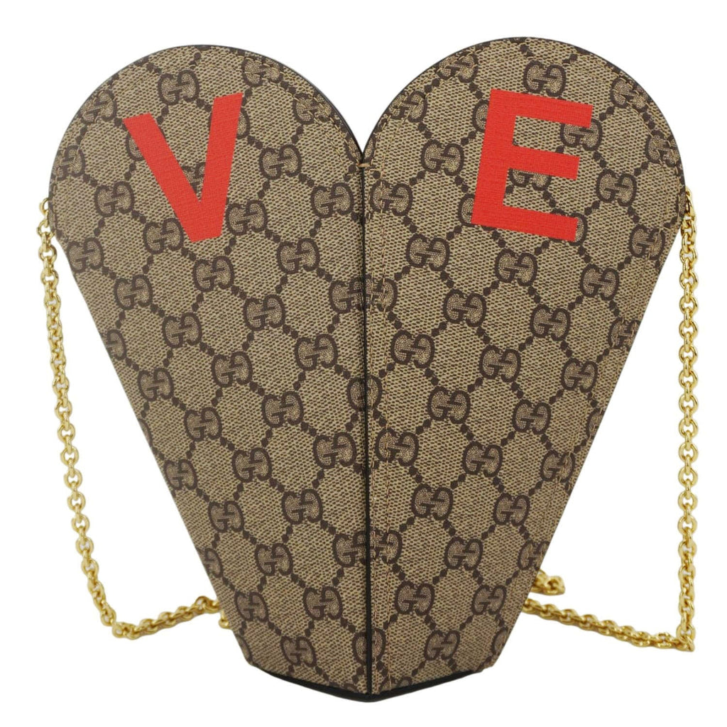 GUCCI Valentines Day Love Heart Small Gucci Supreme Canvas Shoulder Bag Beige 678133