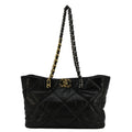 Chanel 19 East West Quilted Leather Shopping Tote Bag Black