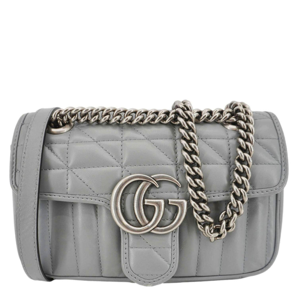 GUCCI Gucci Marmont Mini Matelasse Chevron Leather Shoulder Bag Gray 446744