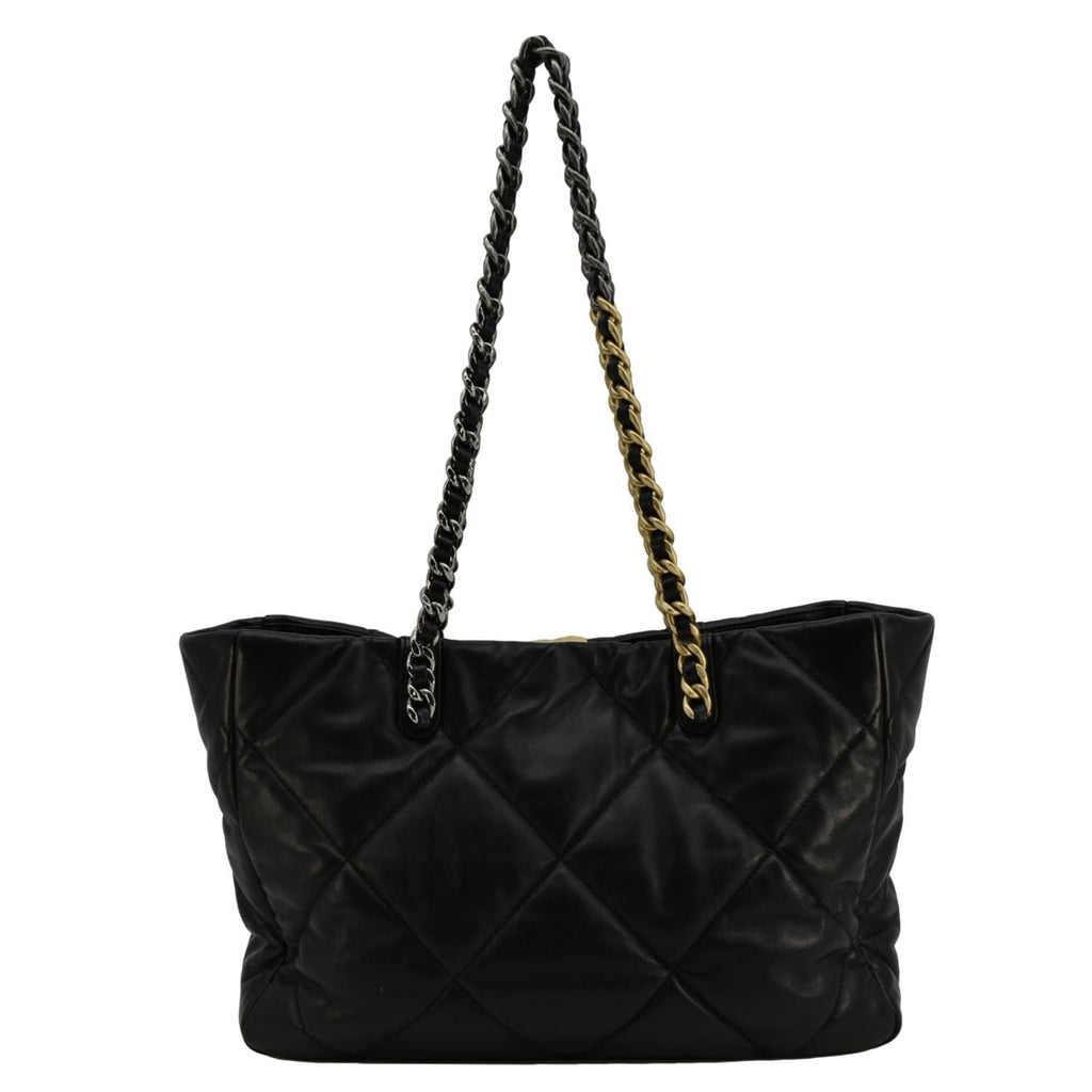 Chanel 19 East West Quilted Leather Shopping Tote Bag Black