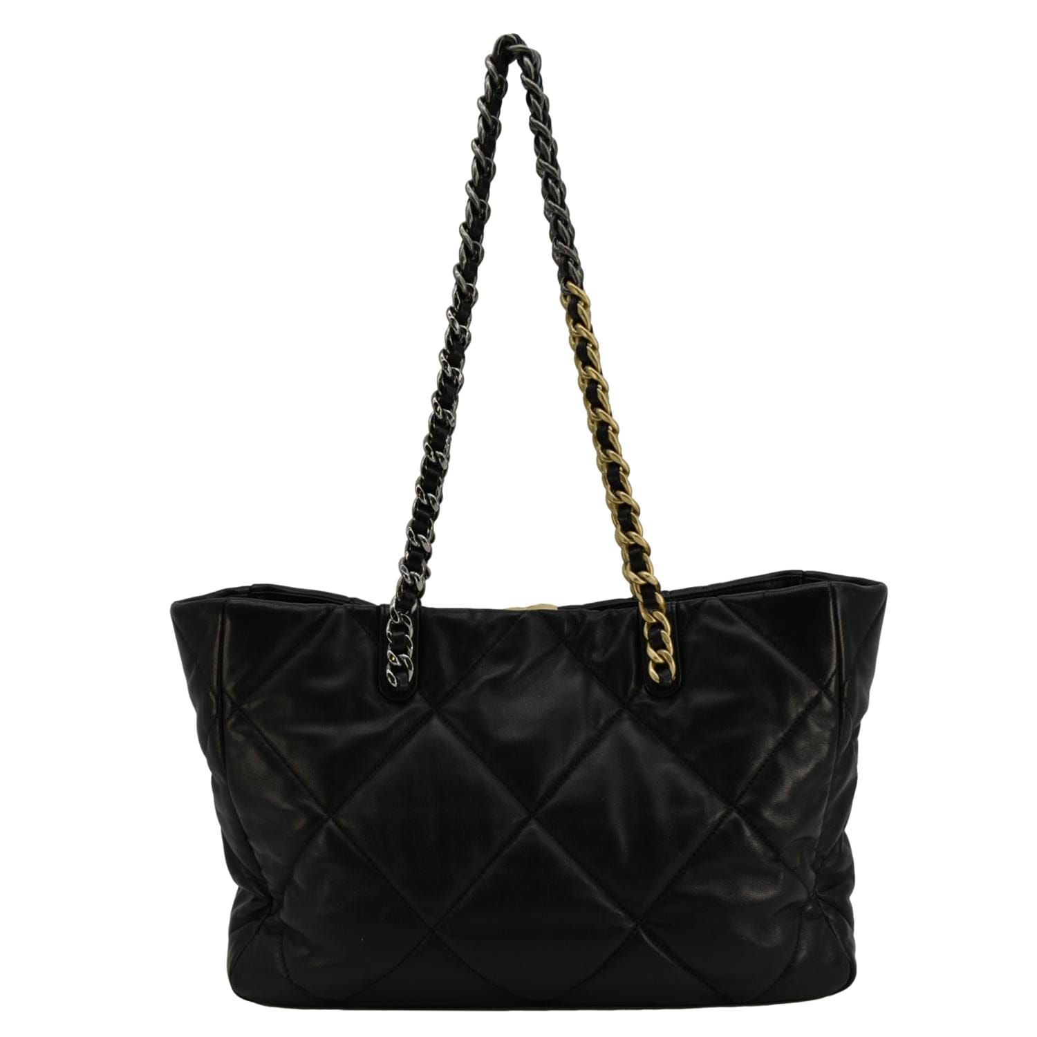 Chanel 19 East West Quilted Leather Shopping Tote Bag Black
