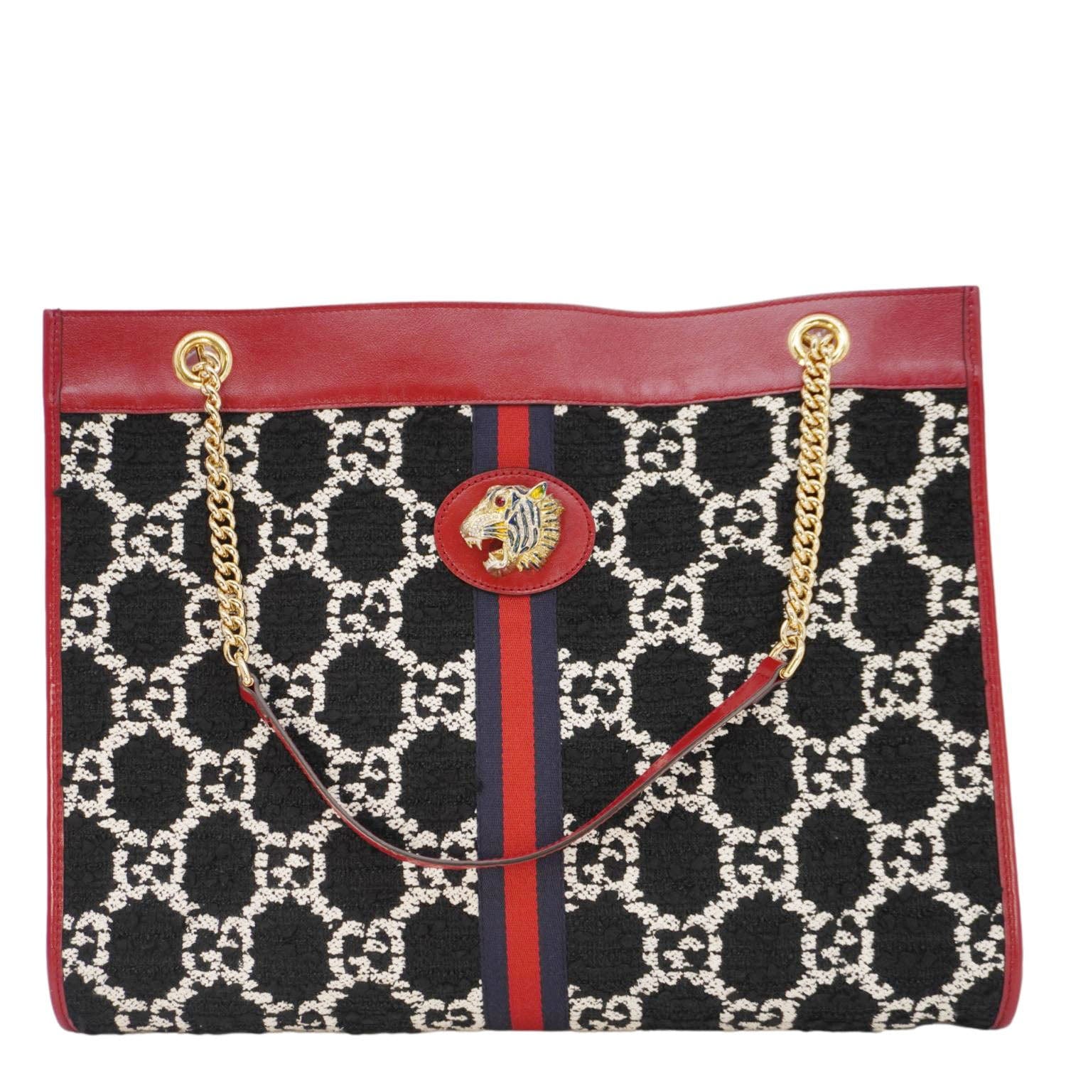 GUCCI Rajah Gucci Tweed Chain Tote Bag Black 537219