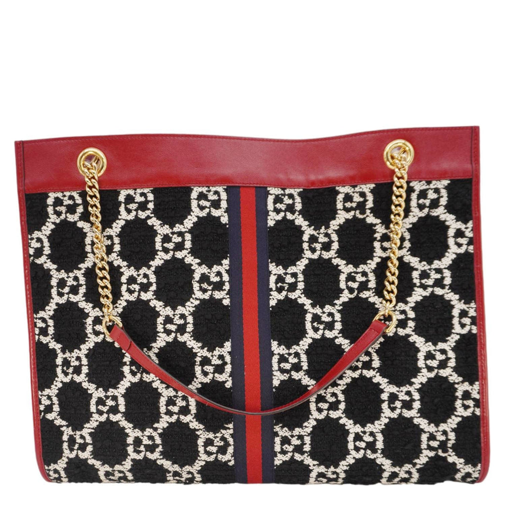 GUCCI Rajah Gucci Tweed Chain Tote Bag Black 537219