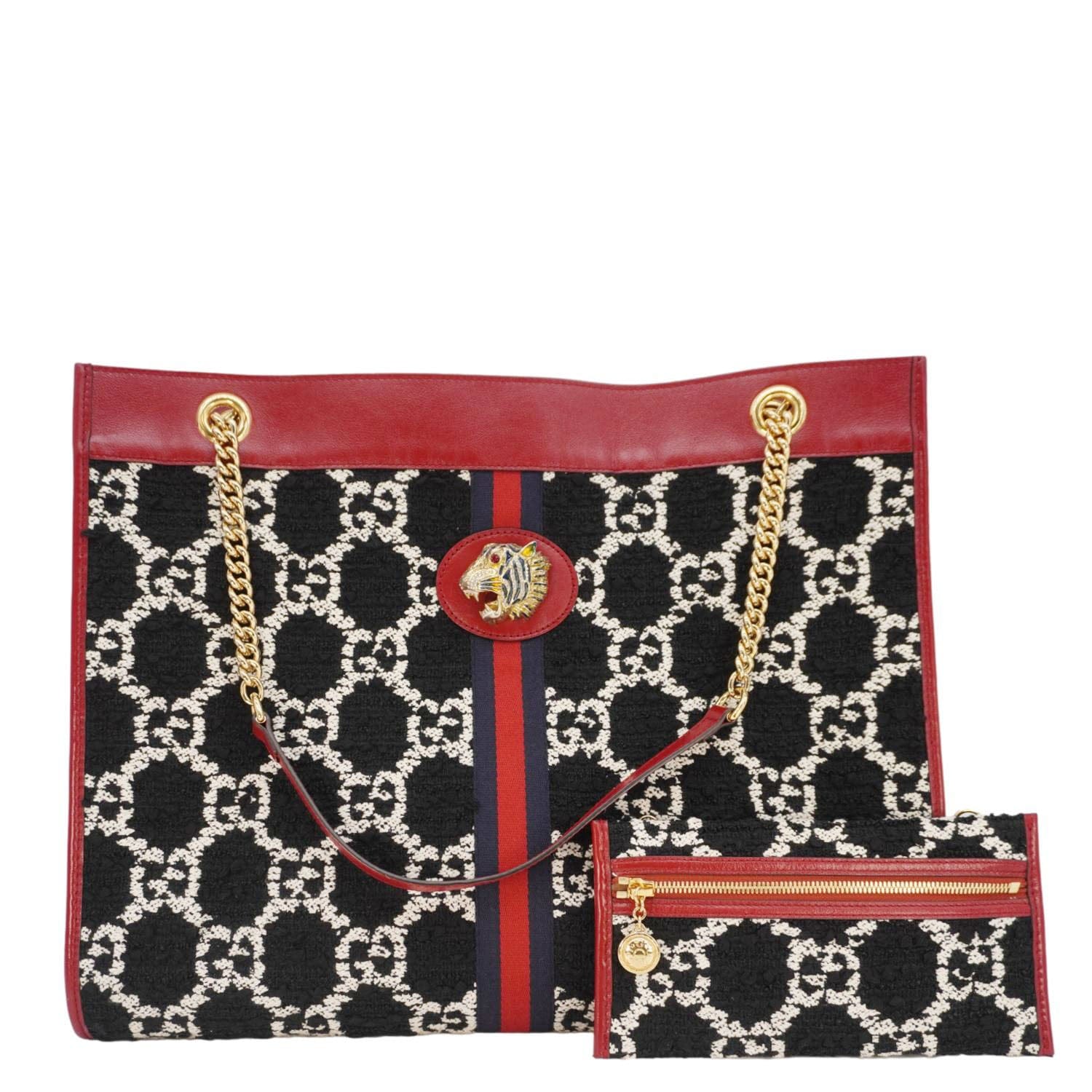 GUCCI Rajah Gucci Tweed Chain Tote Bag Black 537219