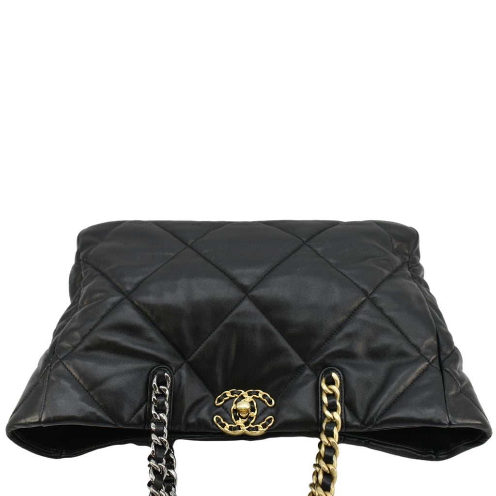 Chanel 19 East West Quilted Leather Shopping Tote Bag Black