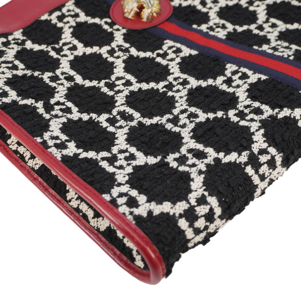 GUCCI Rajah Gucci Tweed Chain Tote Bag Black 537219