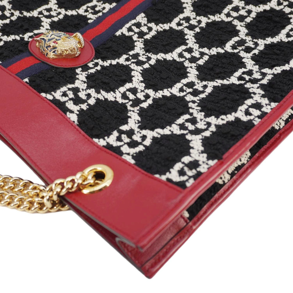 GUCCI Rajah Gucci Tweed Chain Tote Bag Black 537219
