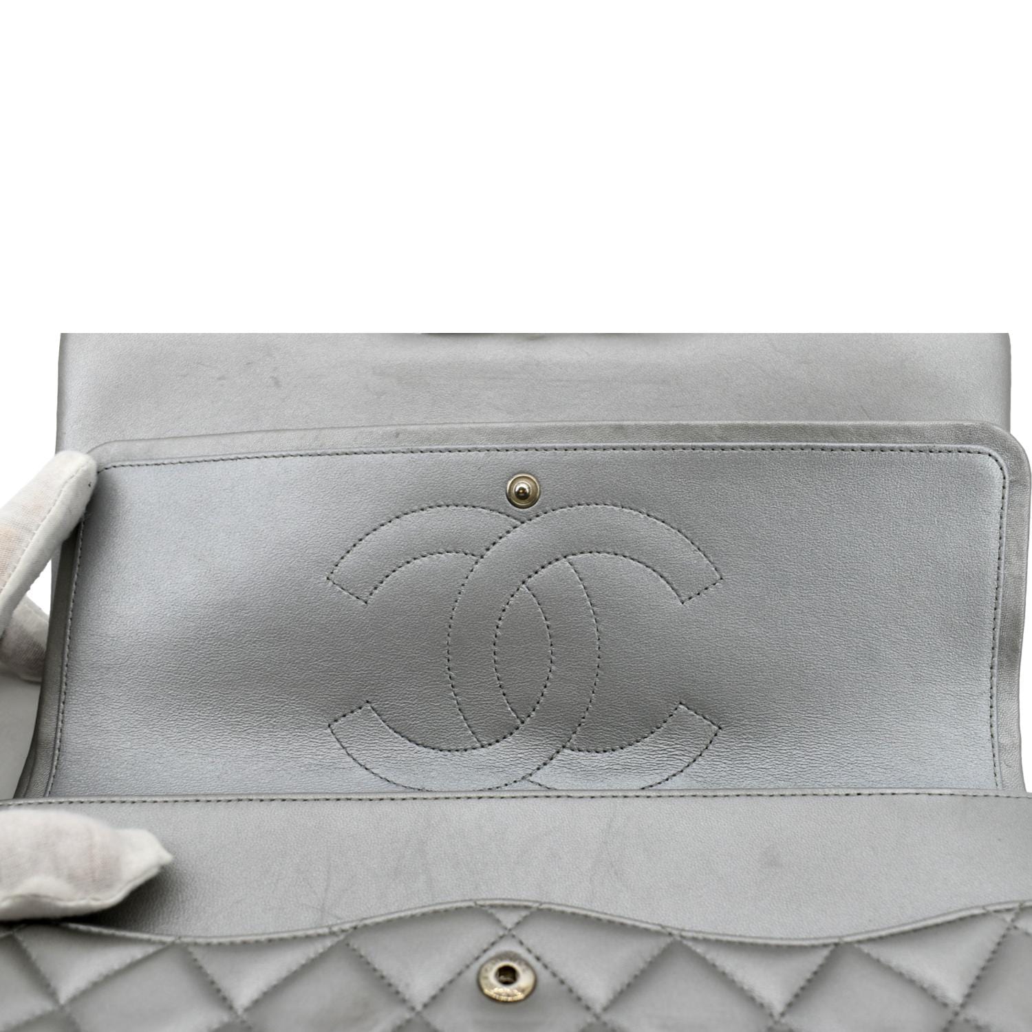 Chanel Jumbo Flap Quilted Leather Shoulder Bag Metallic Silver